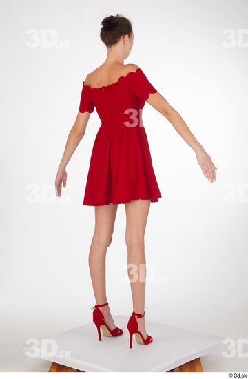 Isabella De Laa a pose drape dressed red high heels sandals red short dress whole body  jpg