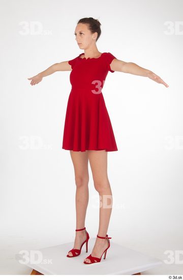 Isabella De Laa drape dressed red high heels sandals red short dress t pose whole body  jpg