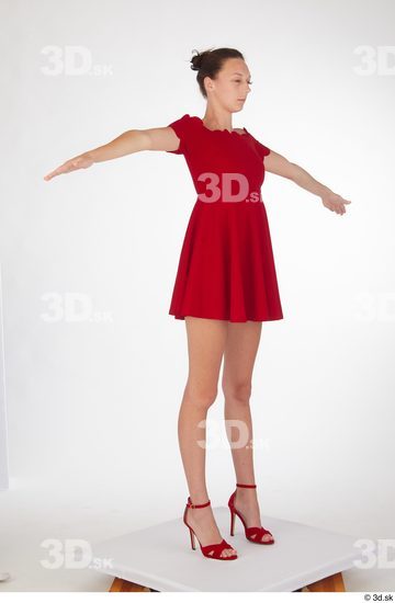 Isabella De Laa drape dressed red high heels sandals red short dress t pose whole body  jpg