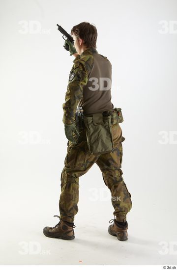 Whole Body Weapons-Pistol Man Pose with pistol White Uniform Athletic Studio photo references