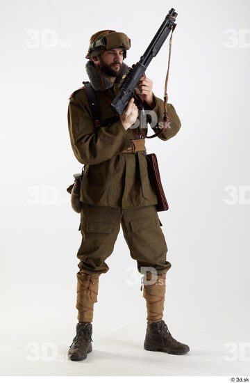 Whole Body Weapons-Rifle Man Pose with machine rifle White Army Athletic Bearded Studio photo references