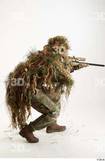 Whole Body Man Pose with machine rifle White Uniform Athletic Studio photo references