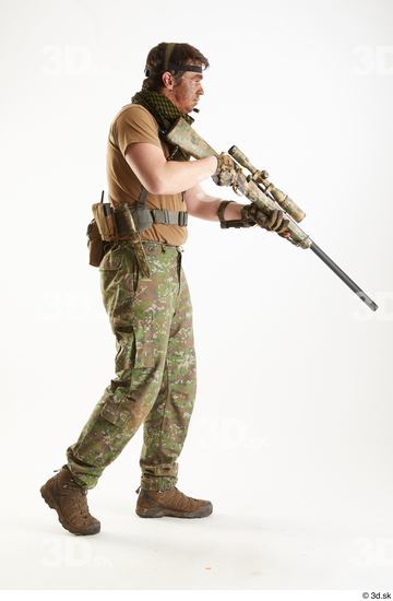 Whole Body Weapons-Rifle Man Pose with machine rifle White Army Athletic Studio photo references