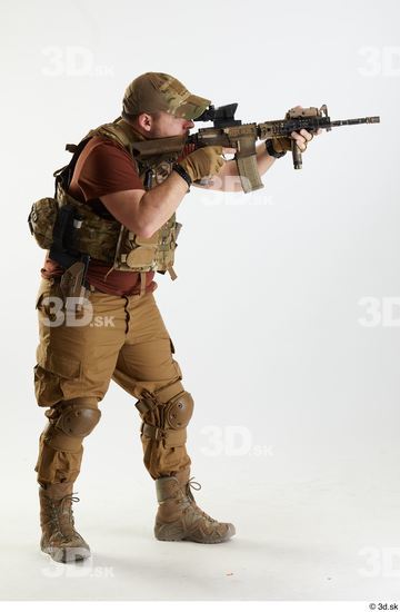 Whole Body Weapons-Rifle Man Pose with machine rifle White Army Athletic Bearded Studio photo references