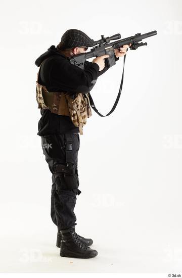 Whole Body Weapons-Rifle Man Pose with machine rifle White Army Athletic Bearded Studio photo references