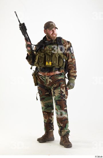 Whole Body Weapons-Rifle Man Pose with machine rifle White Army Athletic Bearded Studio photo references