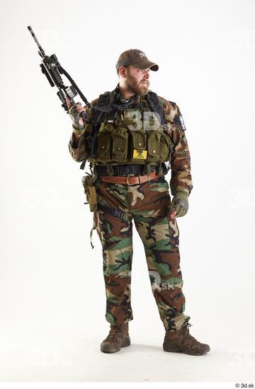 Whole Body Weapons-Rifle Man Pose with machine rifle White Army Athletic Bearded Studio photo references