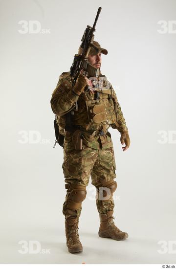 Whole Body Weapons-Rifle Man Pose with machine rifle White Army Athletic Studio photo references