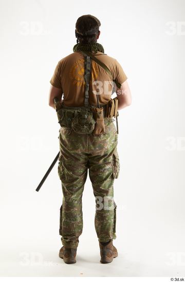 Whole Body Man Pose with machine rifle White Army Athletic Studio photo references