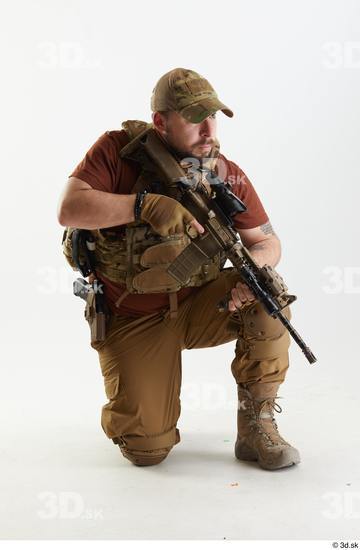 Whole Body Weapons-Rifle Man Pose with machine rifle White Army Athletic Bearded Studio photo references