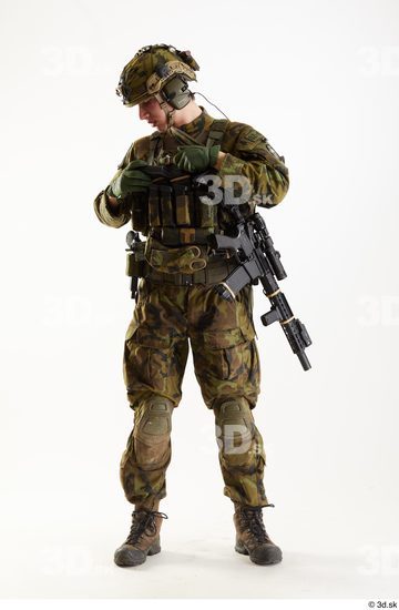 Whole Body Weapons-Rifle Man Pose with machine rifle White Army Athletic Studio photo references