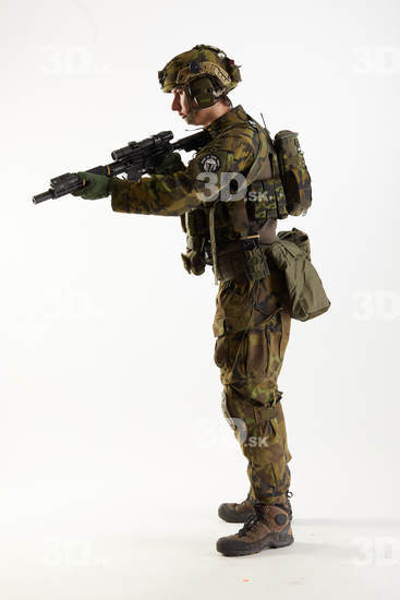 Whole Body Weapons-Rifle Man Pose with machine rifle White Army Athletic Studio photo references