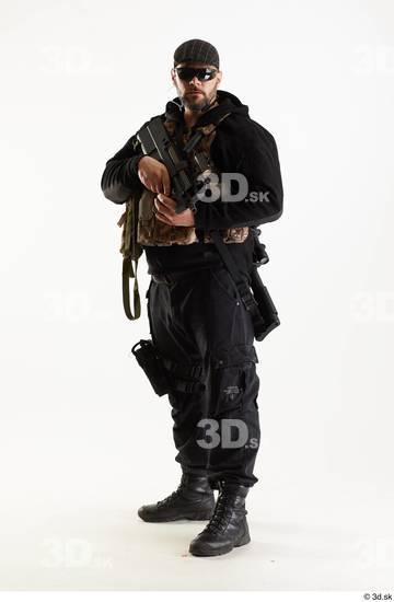 Whole Body Weapons-Rifle Man Pose with machine rifle White Army Athletic Bearded Studio photo references