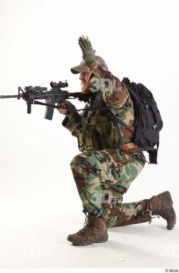 Whole Body Weapons-Rifle Man Pose with machine rifle White Army Athletic Bearded Studio photo references