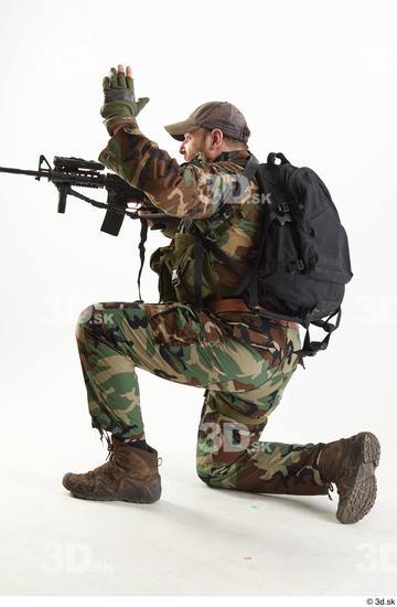 Whole Body Weapons-Rifle Man Pose with machine rifle White Army Athletic Bearded Studio photo references