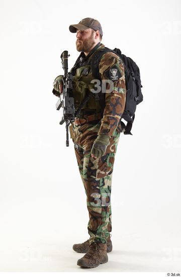 Whole Body Weapons-Rifle Man Pose with machine rifle White Army Athletic Bearded Studio photo references