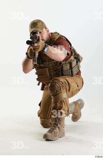 Whole Body Weapons-Rifle Man Pose with machine rifle White Army Athletic Bearded Studio photo references