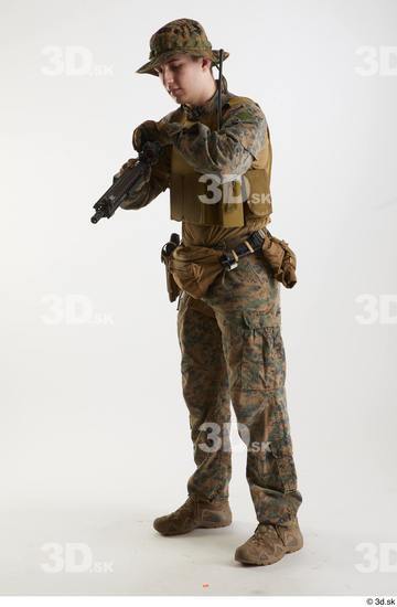 Whole Body Weapons-Rifle Man Pose with machine rifle White Army Athletic Studio photo references