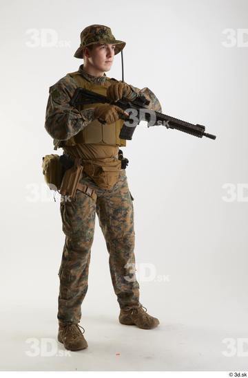 Whole Body Weapons-Rifle Man Pose with machine rifle White Army Athletic Studio photo references