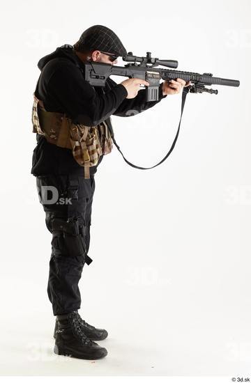 Whole Body Weapons-Rifle Man Pose with machine rifle White Army Athletic Bearded Studio photo references