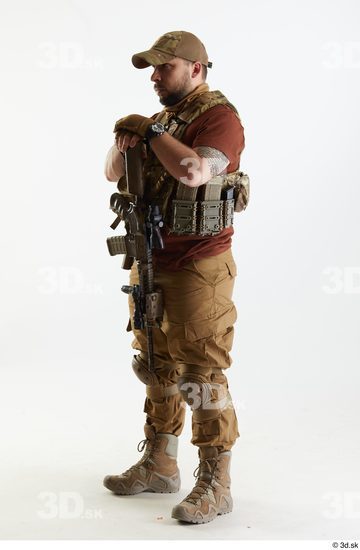 Whole Body Weapons-Rifle Man Pose with machine rifle White Army Athletic Bearded Studio photo references