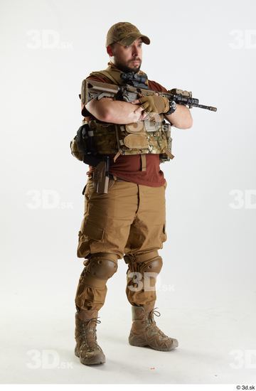 Whole Body Weapons-Rifle Man Pose with machine rifle White Army Athletic Bearded Studio photo references