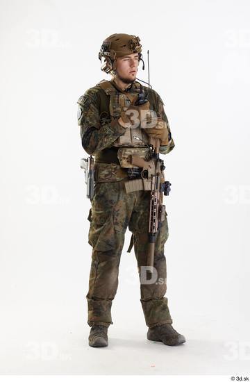 Whole Body Weapons-Rifle Man Pose with machine rifle White Army Athletic Studio photo references