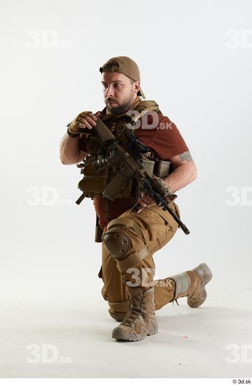 Whole Body Weapons-Rifle Man Pose with machine rifle White Army Athletic Bearded Studio photo references