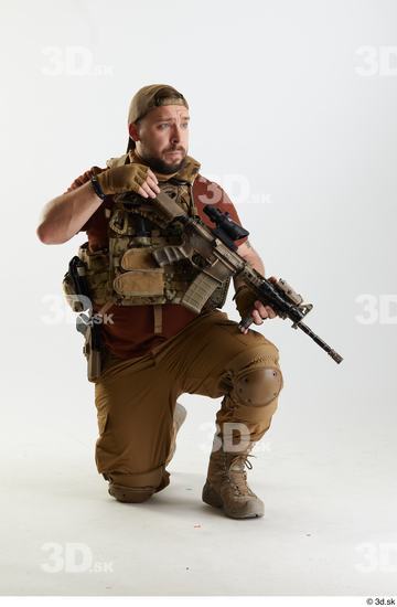 Whole Body Weapons-Rifle Man Pose with machine rifle White Army Athletic Bearded Studio photo references