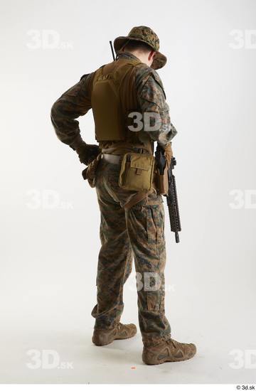 Whole Body Man Pose with machine rifle White Army Athletic Studio photo references