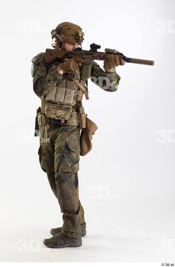 Whole Body Man Pose with machine rifle White Army Athletic Studio photo references