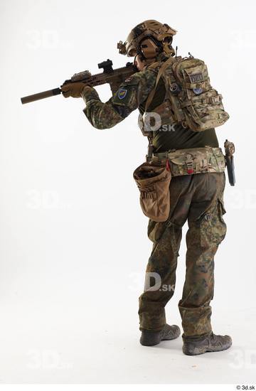 Whole Body Man Pose with machine rifle White Army Athletic Studio photo references