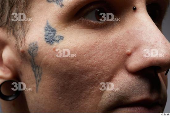 Eye Nose Cheek Skin Man White Tattoo Piercing Slim Wrinkles Studio photo references