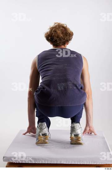 Whole Body Man White Sports Pants Slim Kneeling Top Studio photo references