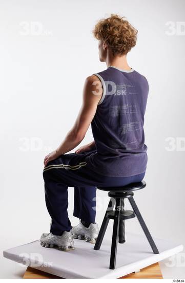 Whole Body Man White Sports Pants Slim Sitting Top Studio photo references