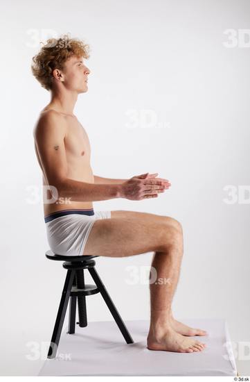 Whole Body Man White Underwear Slim Sitting Studio photo references