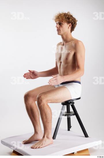 Whole Body Man White Underwear Slim Sitting Studio photo references