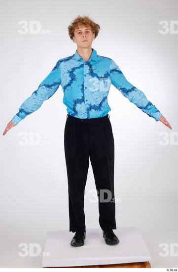 Whole Body Man White Formal Shoes Shirt Pants Slim Standing Studio photo references