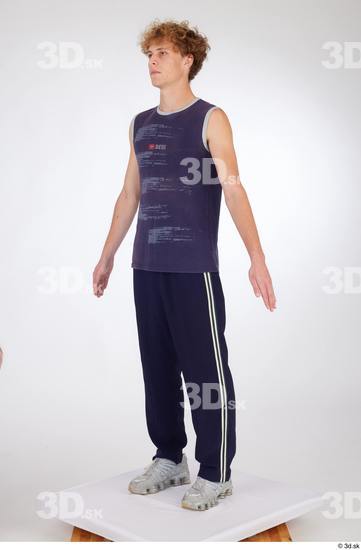 Whole Body Man White Sports Pants Slim Standing Top Studio photo references