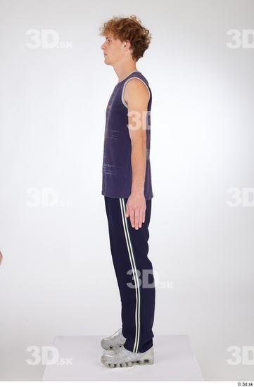 Whole Body Man White Sports Pants Slim Standing Top Studio photo references