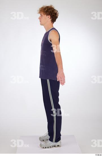 Whole Body Man White Sports Pants Slim Standing Top Studio photo references