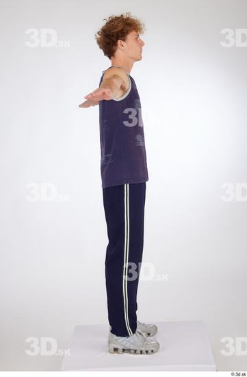 Whole Body Man White Sports Pants Slim Standing Top Studio photo references