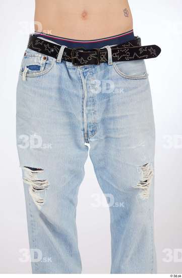 Thigh Man White Casual Jeans Slim Studio photo references