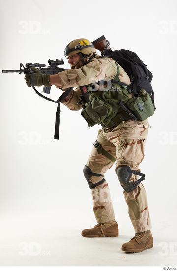 Whole Body Weapons-Rifle Man Pose with machine rifle White Army Athletic Bearded Studio photo references