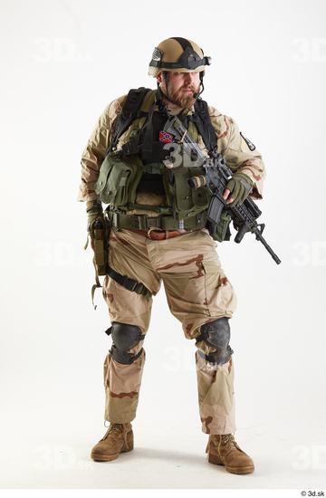 Whole Body Weapons-Rifle Man Pose with machine rifle White Army Athletic Bearded Studio photo references