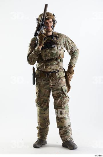 Whole Body Weapons-Rifle Man Pose with machine rifle White Army Athletic Studio photo references