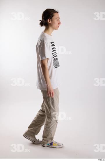 Whole Body Man White Casual Shirt Jeans Slim Walking Studio photo references