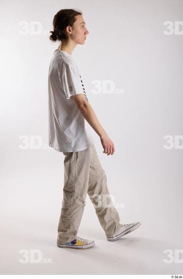 Whole Body Man White Casual Shirt Jeans Slim Walking Studio photo references