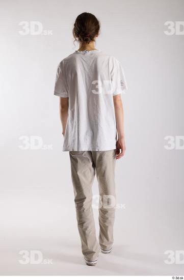 Whole Body Back Man White Casual Shirt Jeans Slim Walking Studio photo references