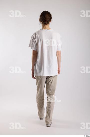 Whole Body Back Man White Casual Shirt Jeans Slim Walking Studio photo references